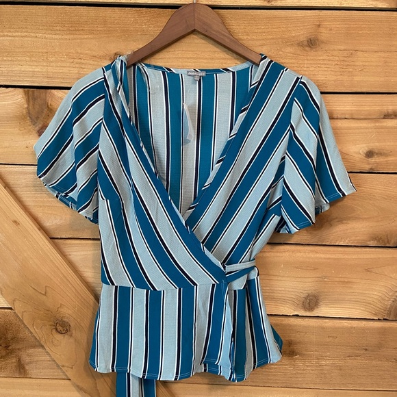 Charlotte Russe Striped Wrap Blouse - Picture 2 of 6